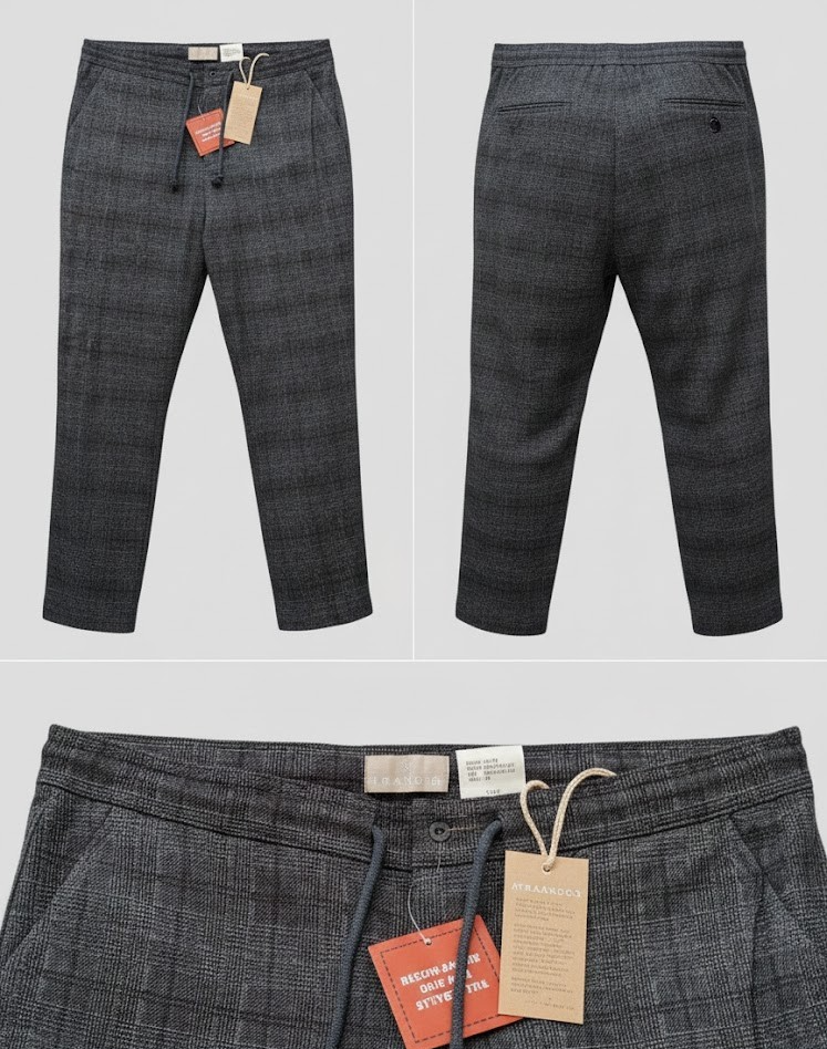 Strandfein Menswear Hose Eingrifftaschen Anthrazit-Kariert Kurzgröße Herren